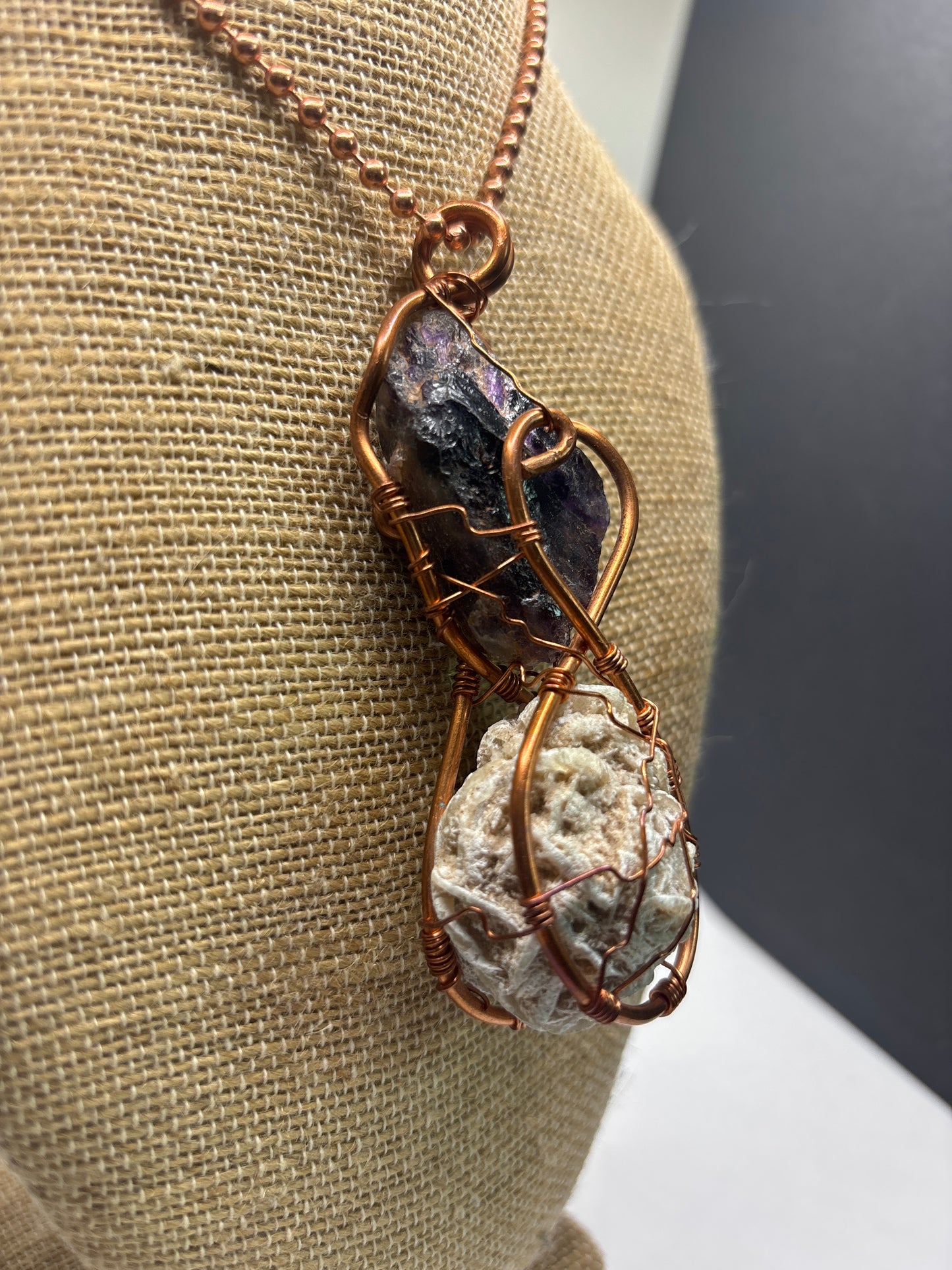 African amethyst/ Selenite rose pendant