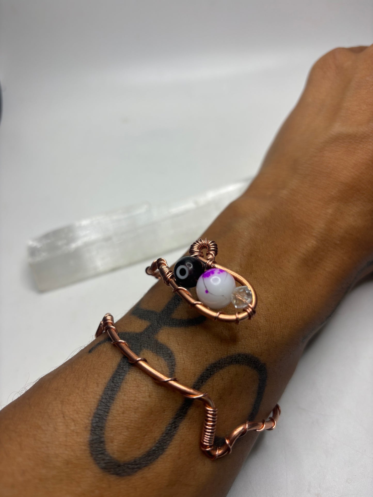 Purple evil eye bangle with glass bead art