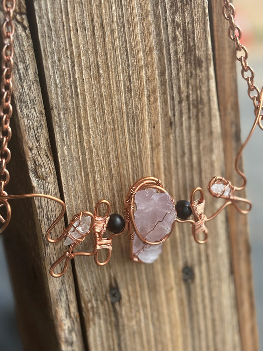 Rose Quartz statement piece w/tourmaline and clear quartz - The Kreative Unikorn LLC