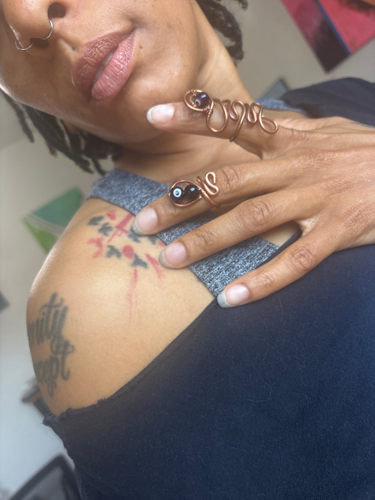 Purple evil eye ring (adjustable