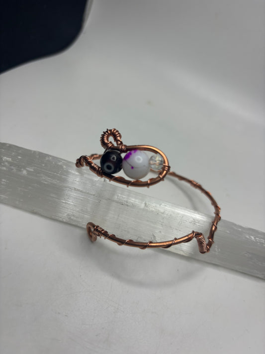 Purple evil eye bangle with glass bead art