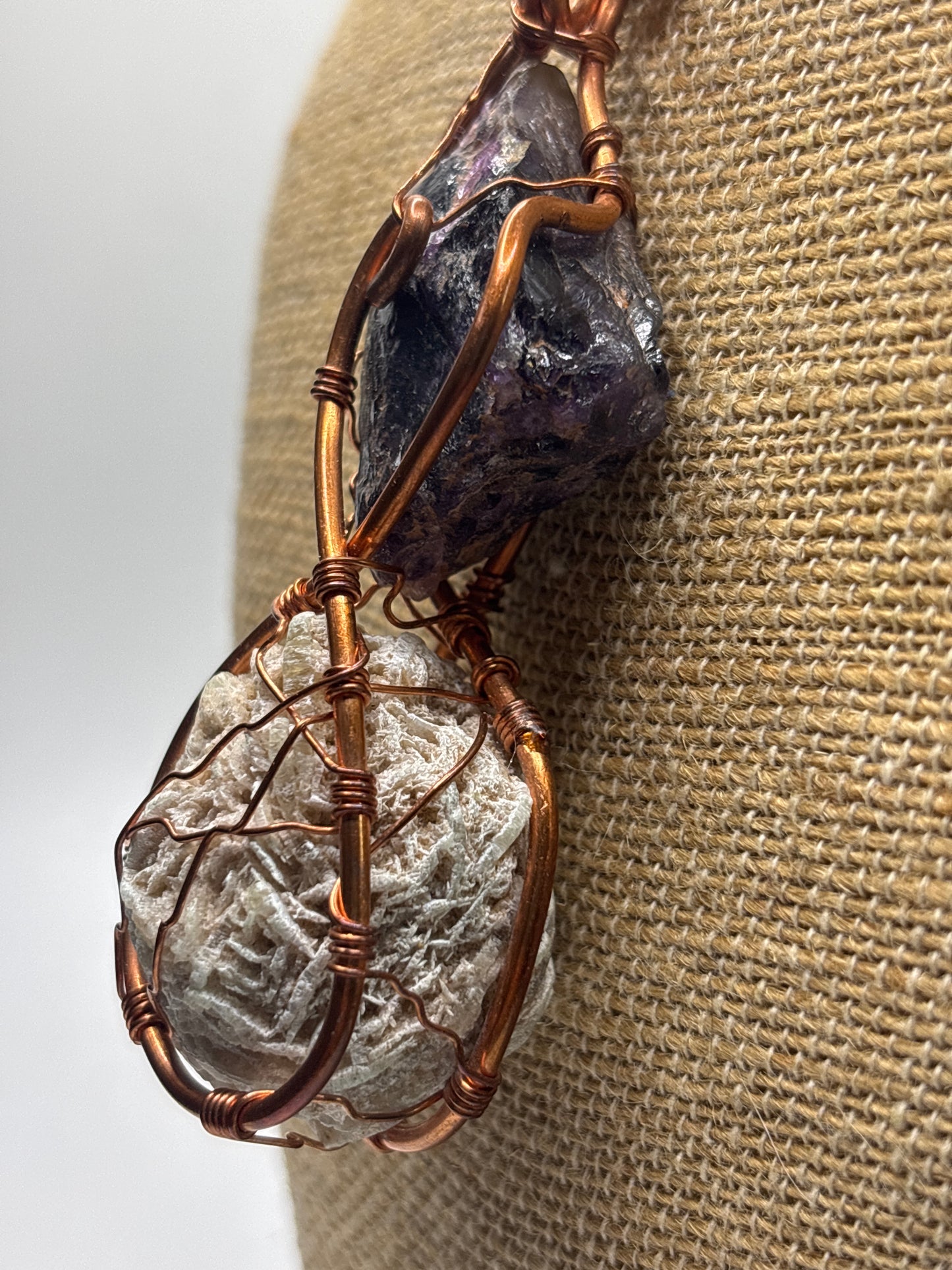 African amethyst/ Selenite rose pendant